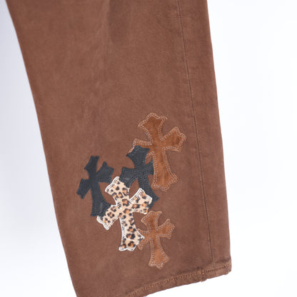 CHROME HEARTS BROWN NYFW CHEETAH PATCH JEANS
