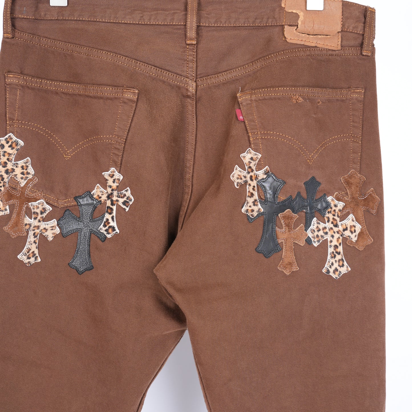 CHROME HEARTS BROWN NYFW CHEETAH PATCH JEANS