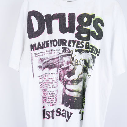 VINTAGE DRUGS MAKE YOUR EYES BLEED NEON WHITE T-SHIRT