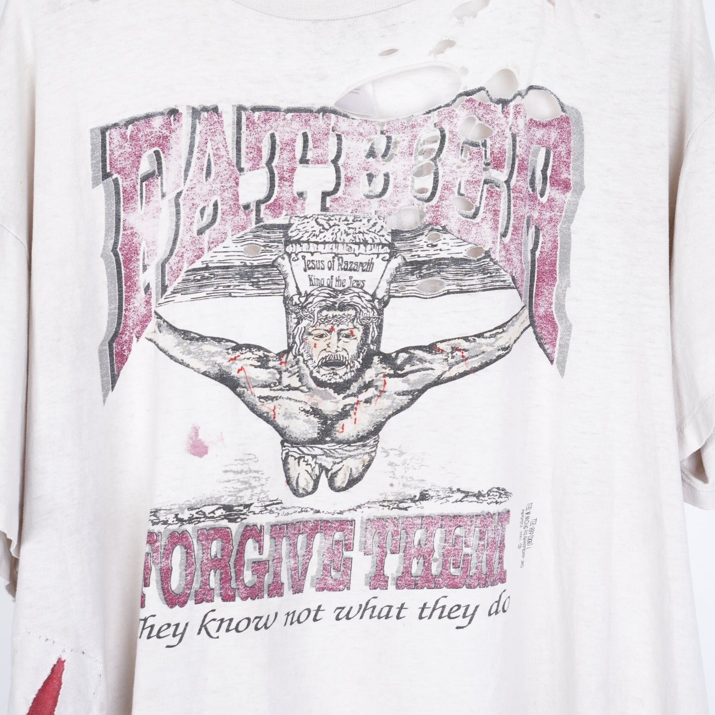 FATHER FORGIVE THEM WHITE THRASHED VINTAGE T-SHIRT