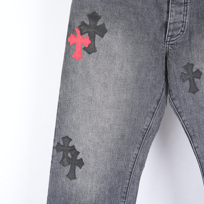 CHROME HEARTS DRAKE CLB RED/BLACK PATCH DENIM