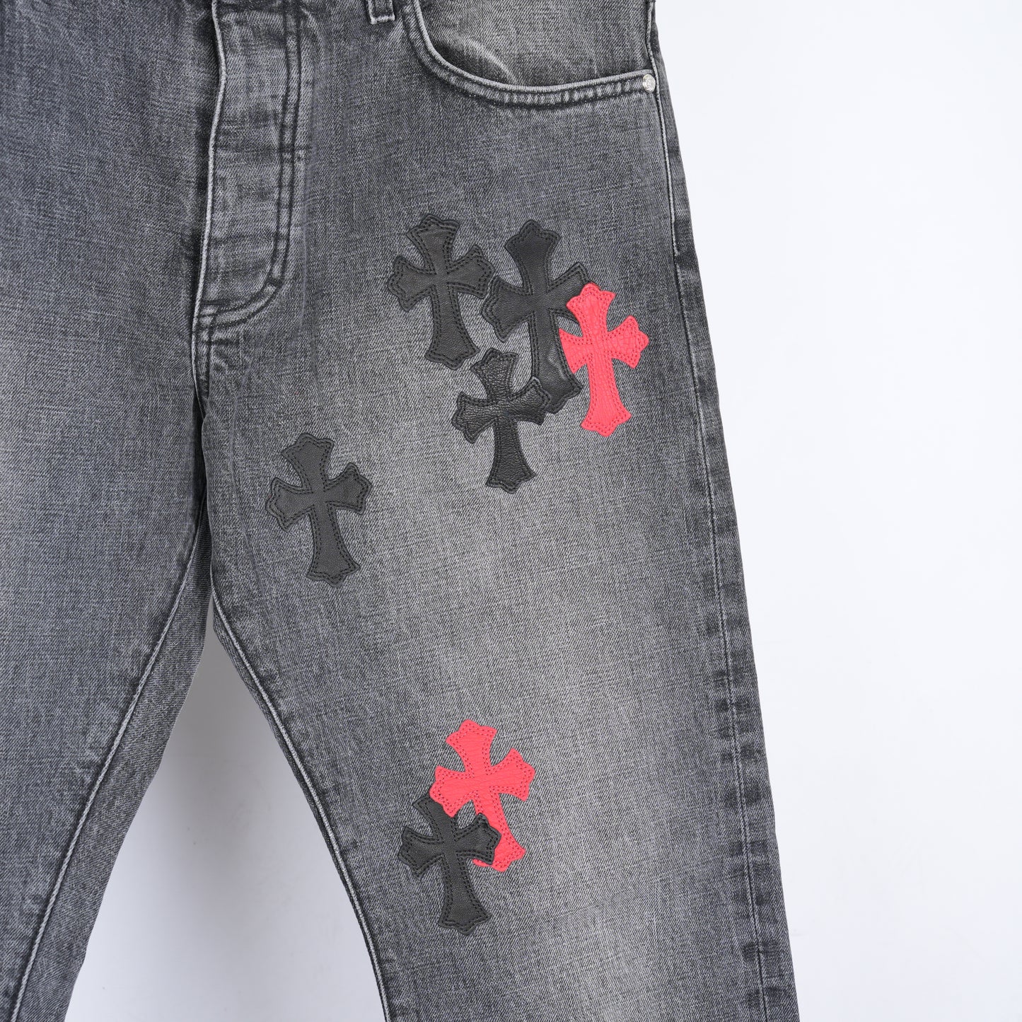 CHROME HEARTS DRAKE CLB RED/BLACK PATCH DENIM