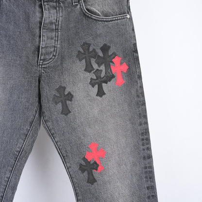 CHROME HEARTS DRAKE CLB RED/BLACK PATCH DENIM