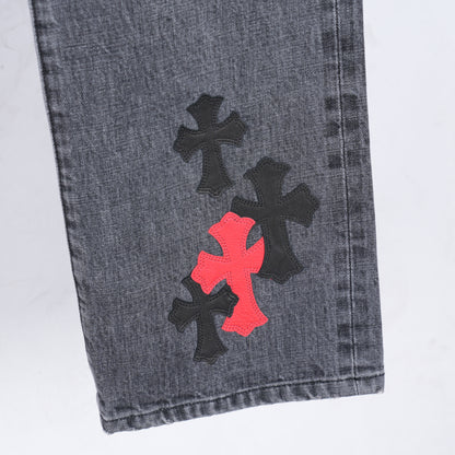 CHROME HEARTS DRAKE CLB RED/BLACK PATCH DENIM