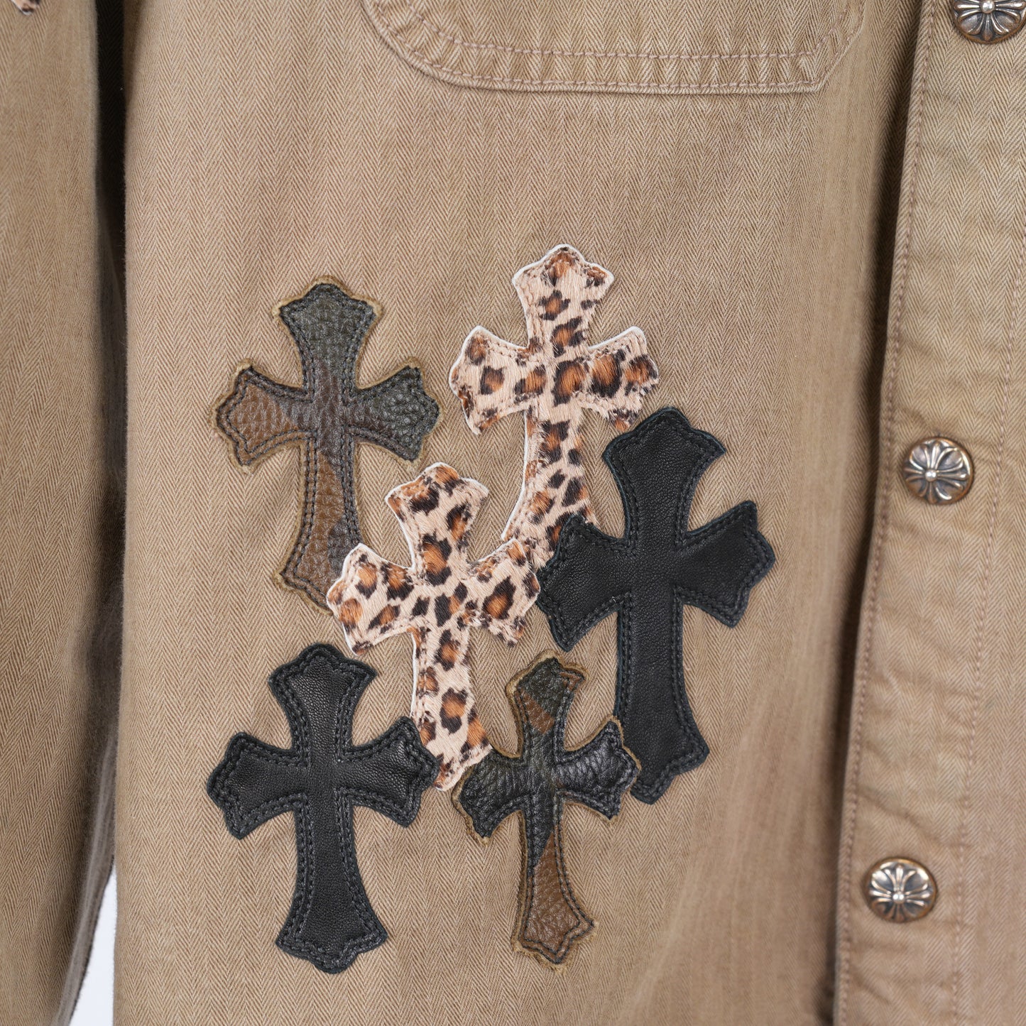 1/1 CHROME HEARTS KHAKI WORK JACKET CROSS PATCH WITH HORSESHOE