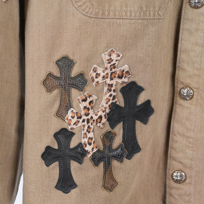 1/1 CHROME HEARTS KHAKI WORK JACKET CROSS PATCH WITH HORSESHOE