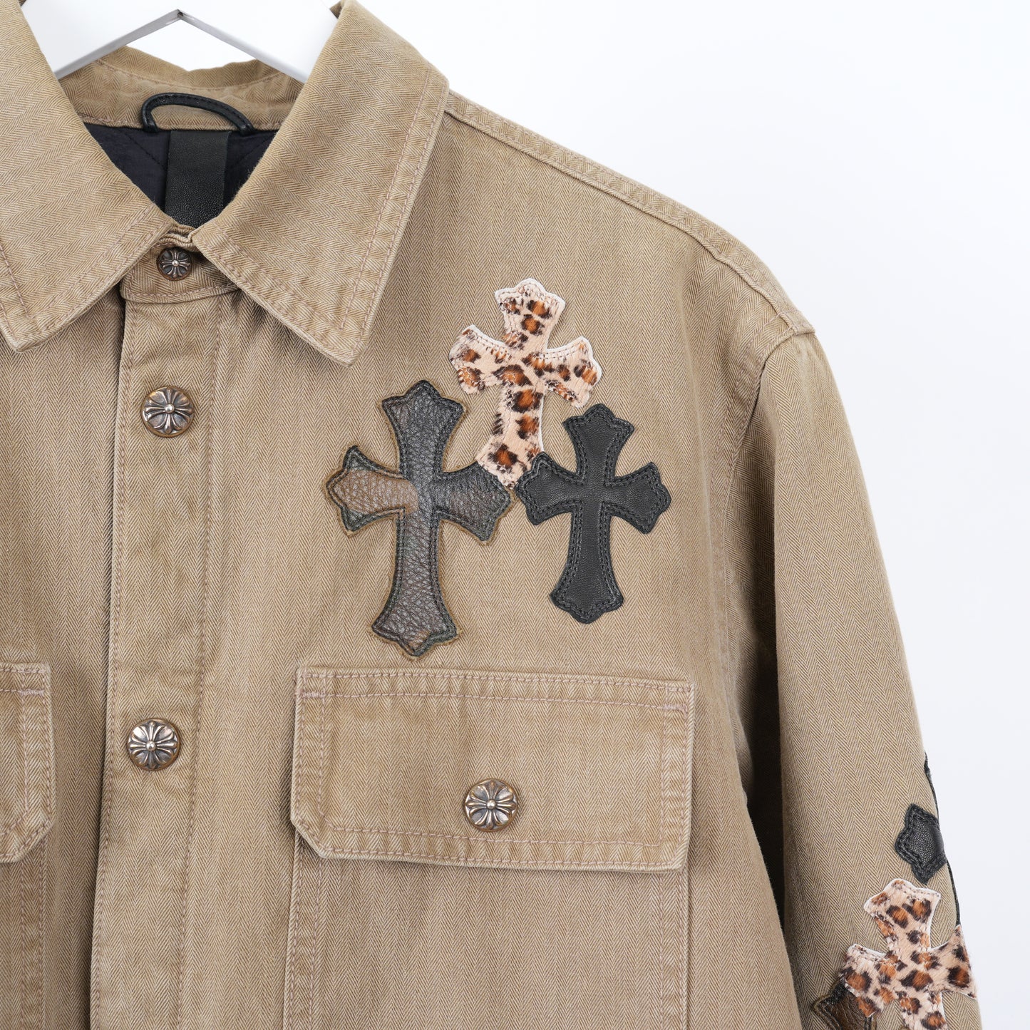 1/1 CHROME HEARTS KHAKI WORK JACKET CROSS PATCH WITH HORSESHOE