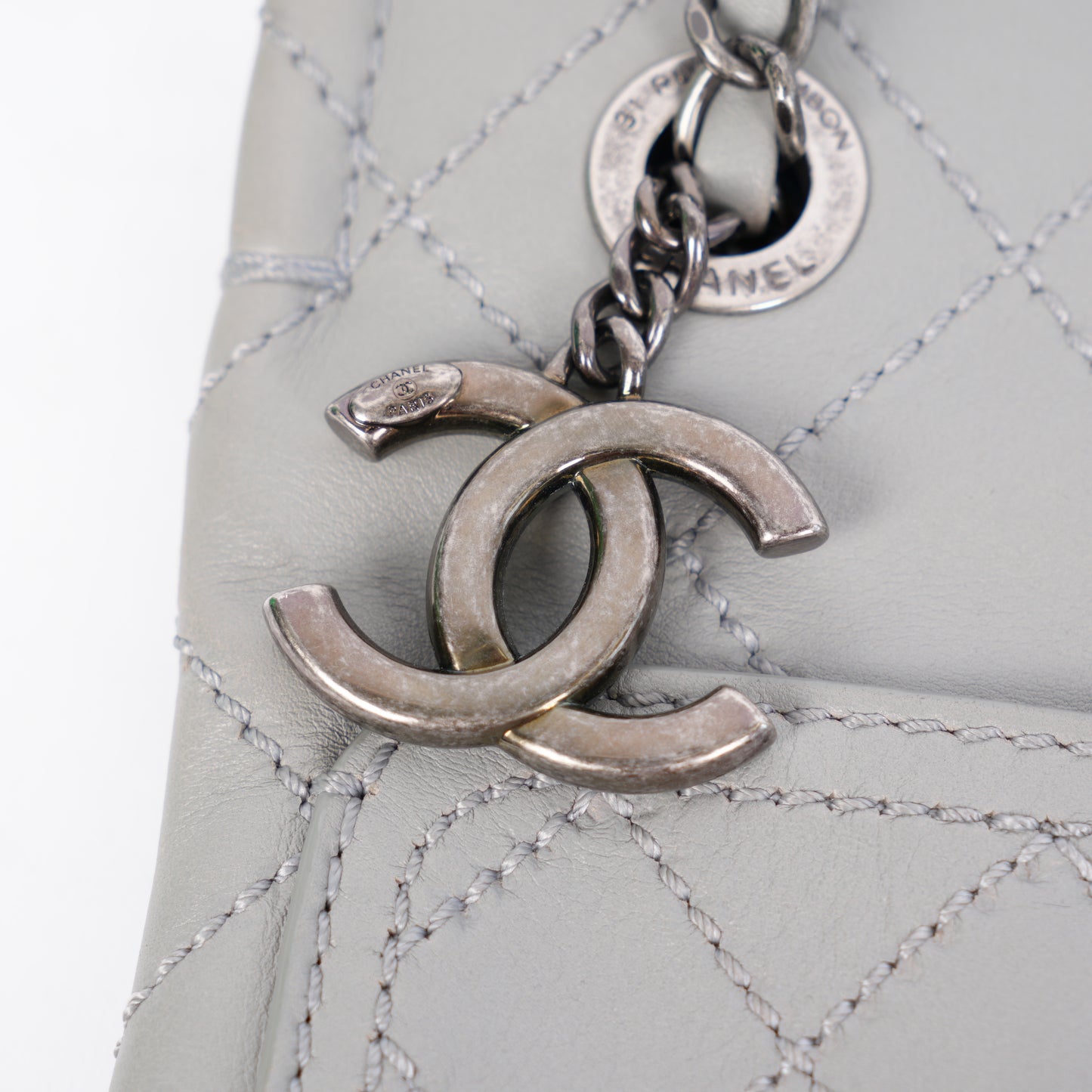 CHANEL GREY QUILTED SIDE PURSE