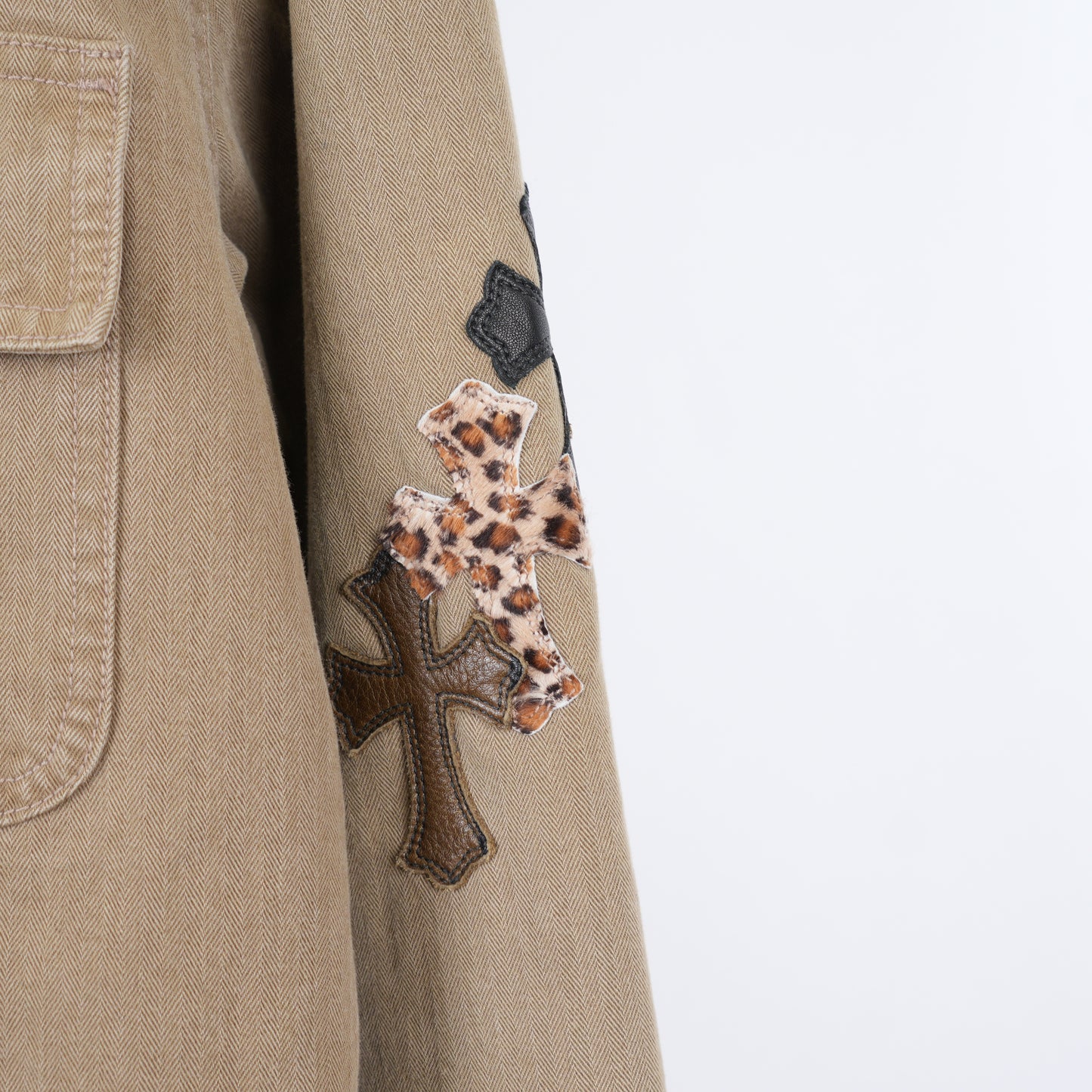 1/1 CHROME HEARTS KHAKI WORK JACKET CROSS PATCH WITH HORSESHOE