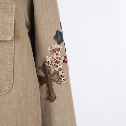1/1 CHROME HEARTS KHAKI WORK JACKET CROSS PATCH WITH HORSESHOE