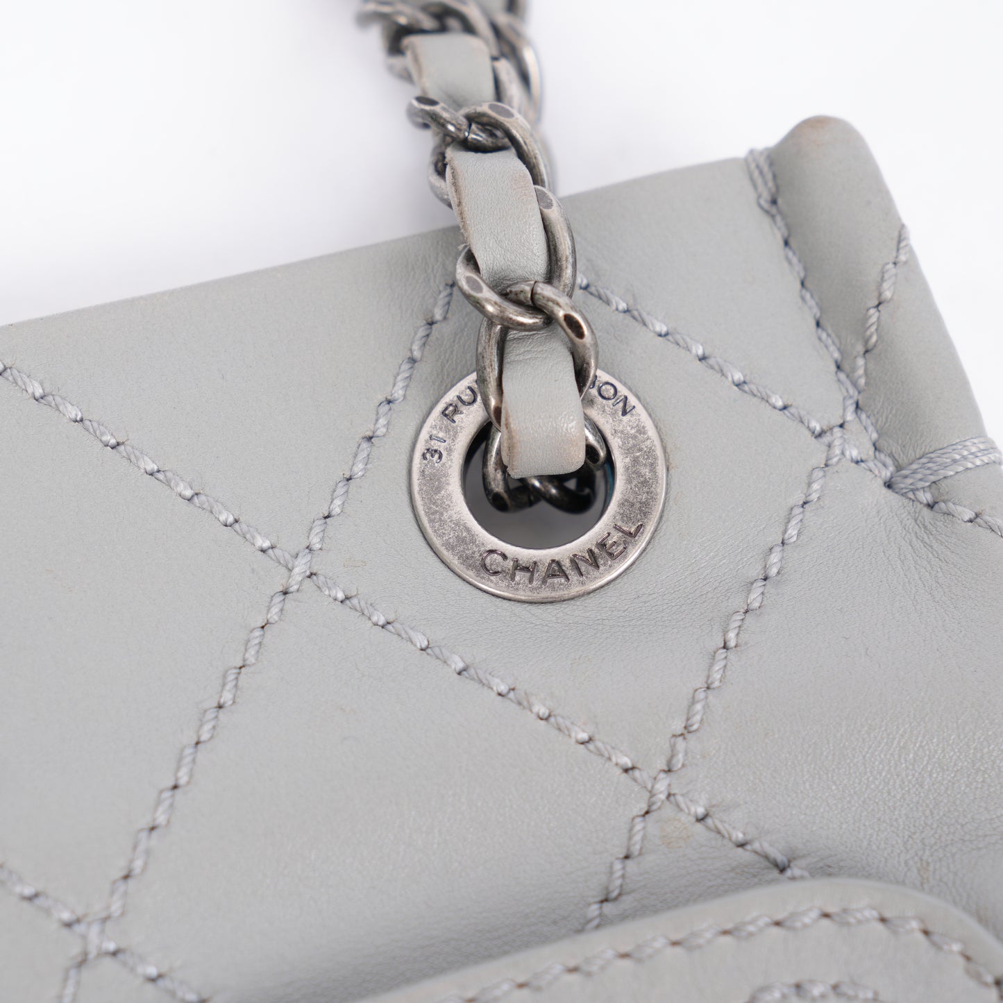 CHANEL GREY QUILTED SIDE PURSE