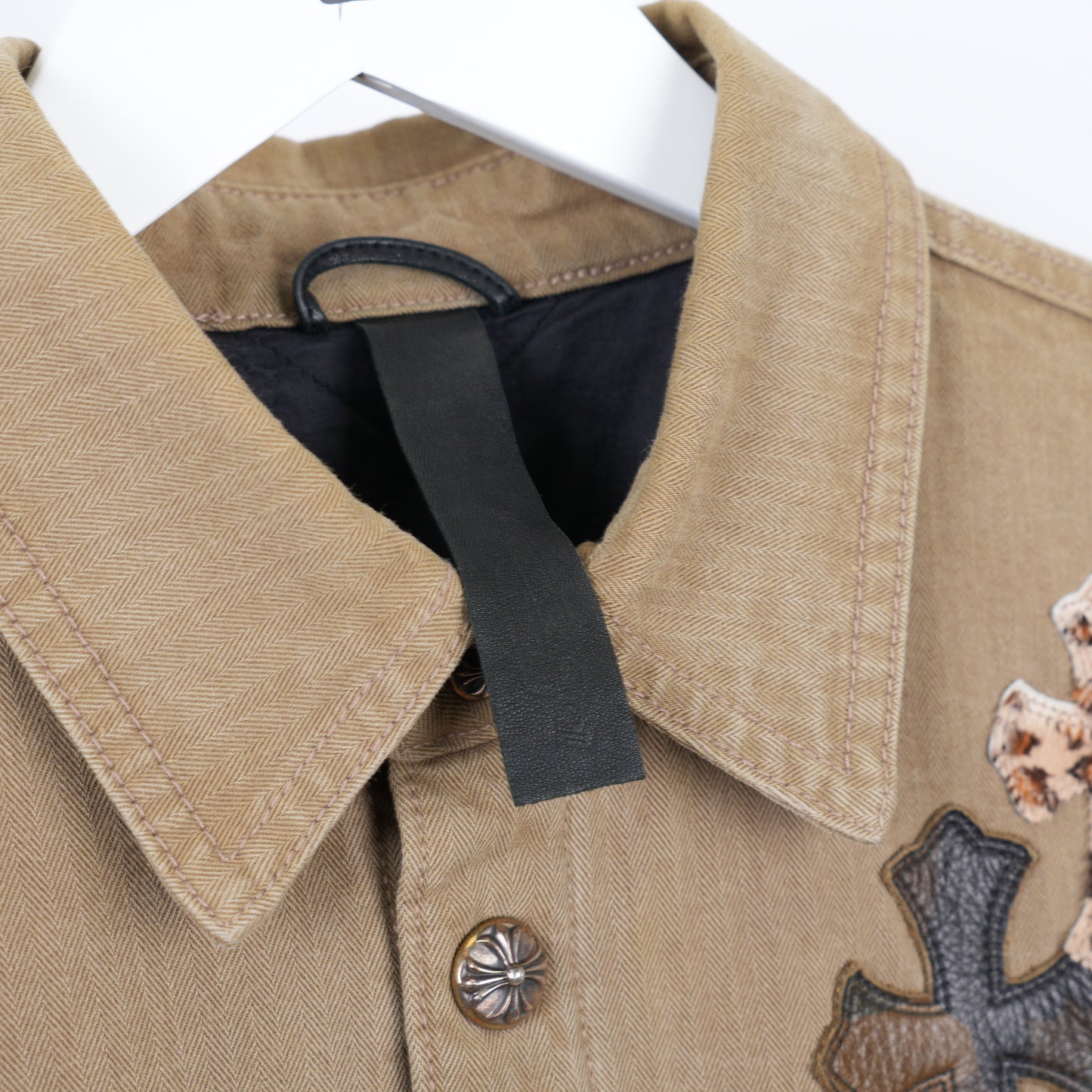 1/1 CHROME HEARTS KHAKI WORK JACKET CROSS PATCH WITH HORSESHOE