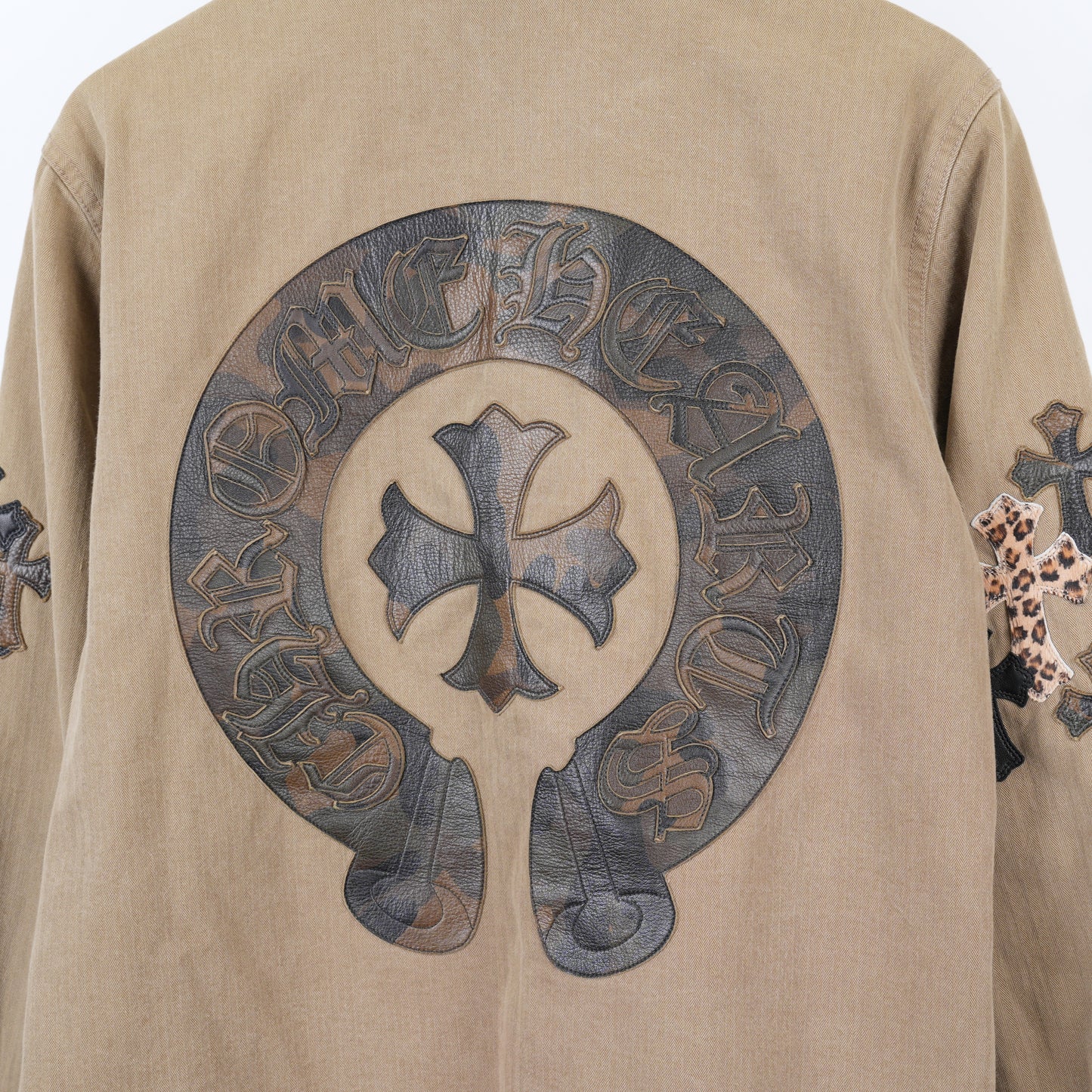 1/1 CHROME HEARTS KHAKI WORK JACKET CROSS PATCH WITH HORSESHOE