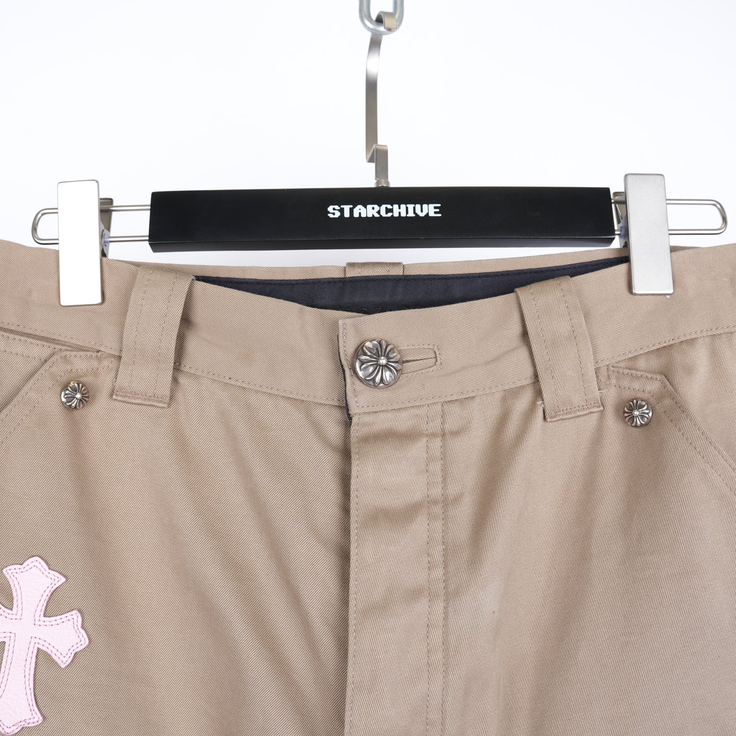 TAN/PINK CROSS PATCH CARPENTER PANTS