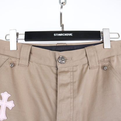 TAN/PINK CROSS PATCH CARPENTER PANTS