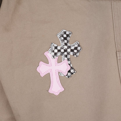 TAN/PINK CROSS PATCH CARPENTER PANTS