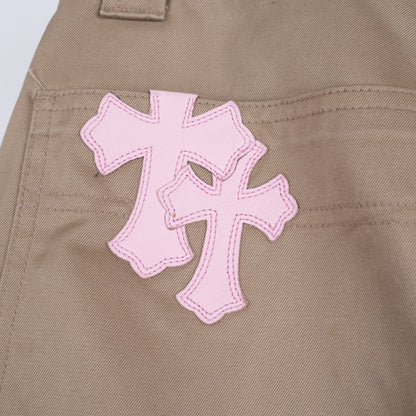 TAN/PINK CROSS PATCH CARPENTER PANTS