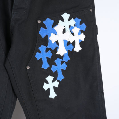 CHROME HEARTS 1/1 BLUE AND WHITE PATCH BLACK CARPENTERS PANTS