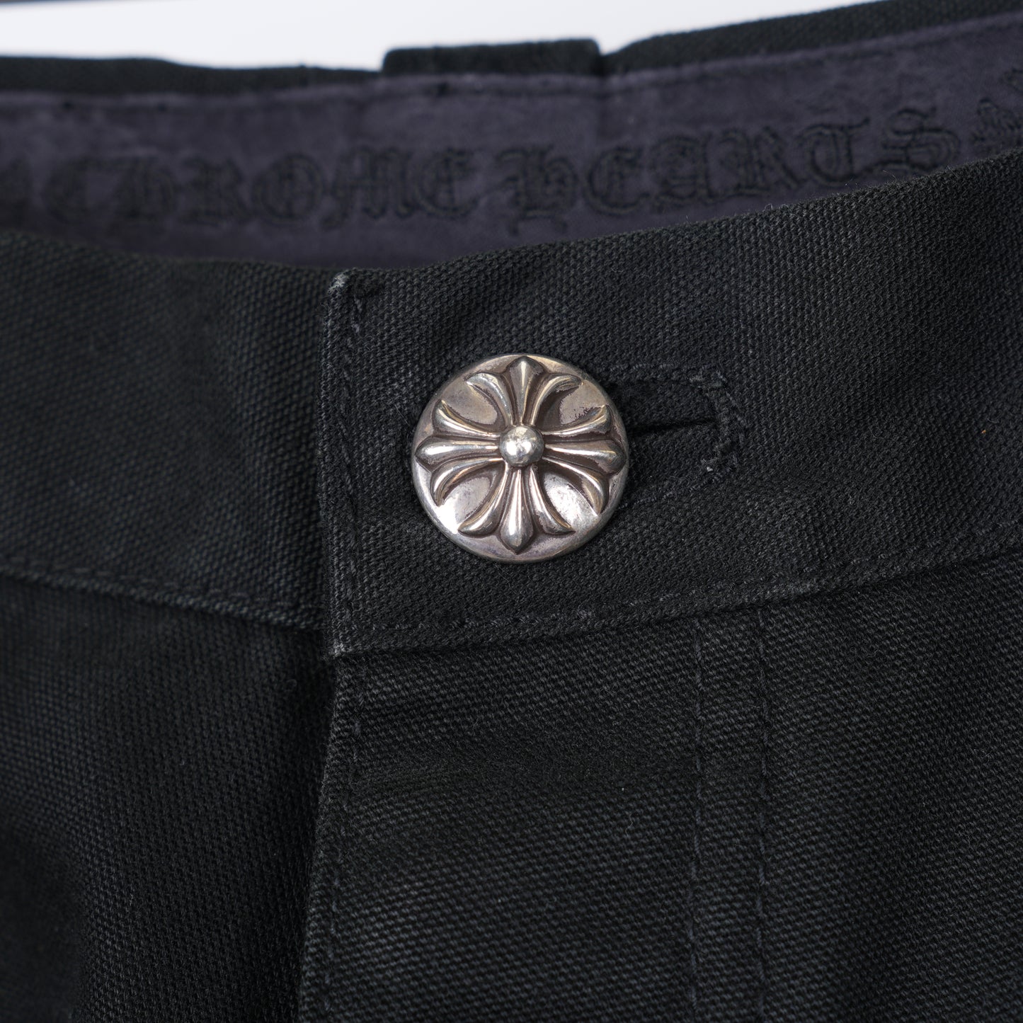 CHROME HEARTS 1/1 BLUE AND WHITE PATCH BLACK CARPENTERS PANTS