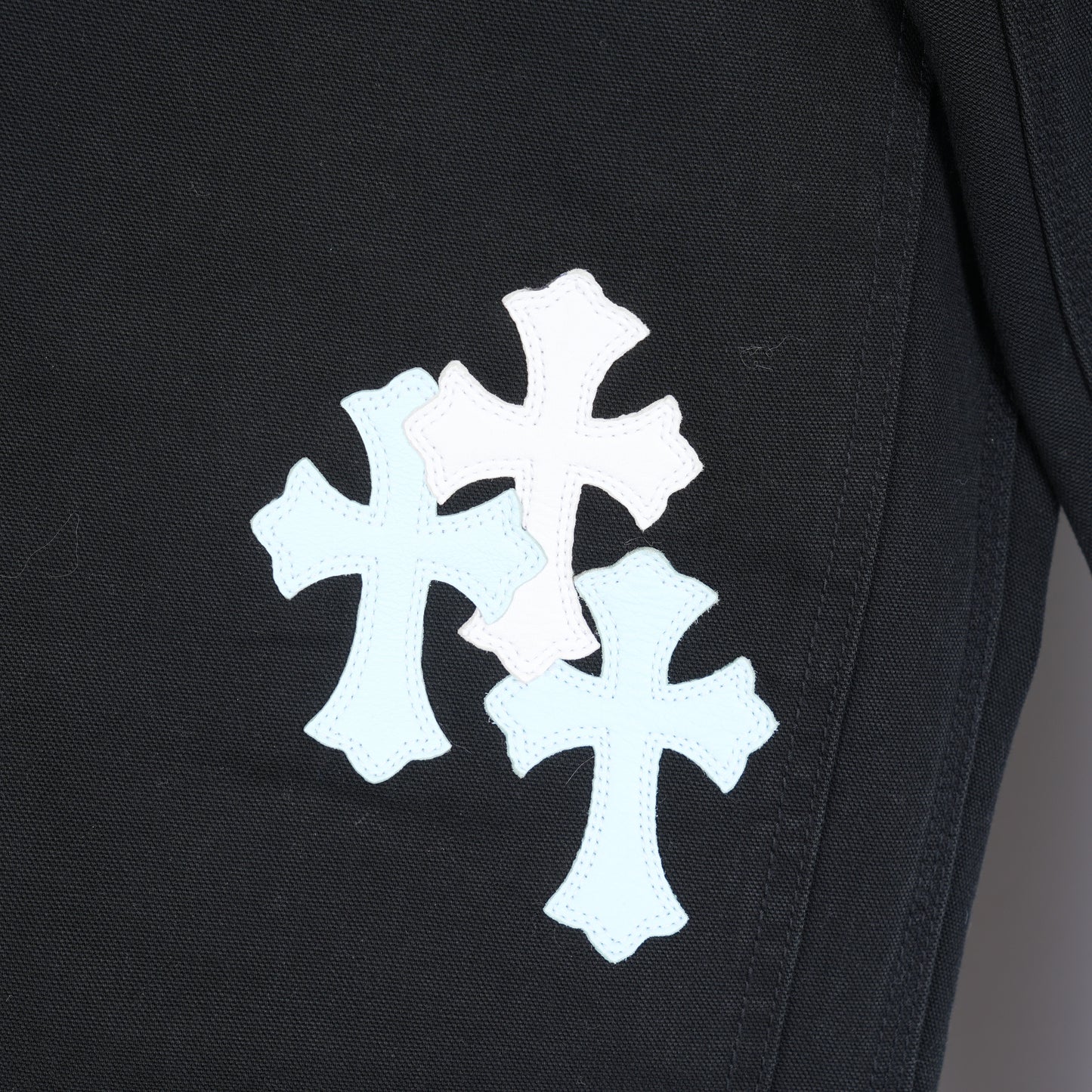 CHROME HEARTS 1/1 BLUE AND WHITE PATCH BLACK CARPENTERS PANTS