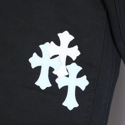 CHROME HEARTS 1/1 BLUE AND WHITE PATCH BLACK CARPENTERS PANTS