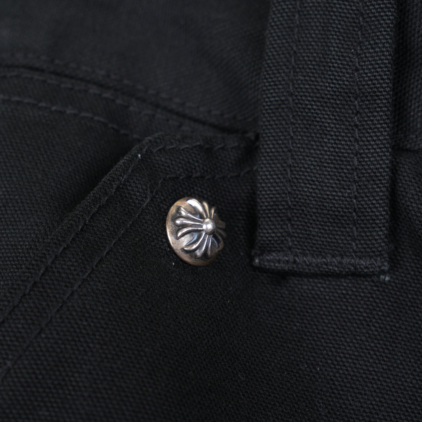 CHROME HEARTS 1/1 BLUE AND WHITE PATCH BLACK CARPENTERS PANTS