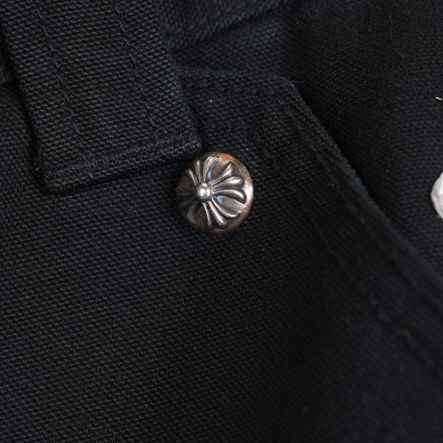 CHROME HEARTS 1/1 BLUE AND WHITE PATCH BLACK CARPENTERS PANTS