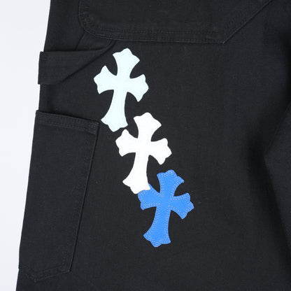 CHROME HEARTS 1/1 BLUE AND WHITE PATCH BLACK CARPENTERS PANTS