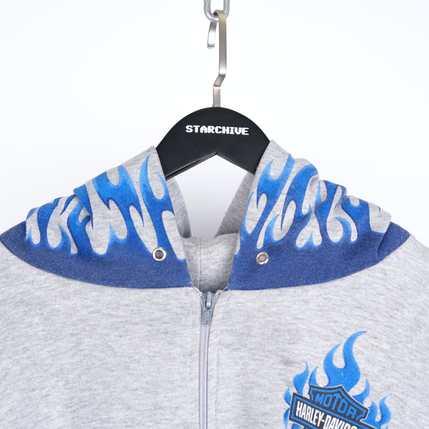 VINTAGE THRASHED HARLEY DAVIDSON BLUE FLAME HOODIE
