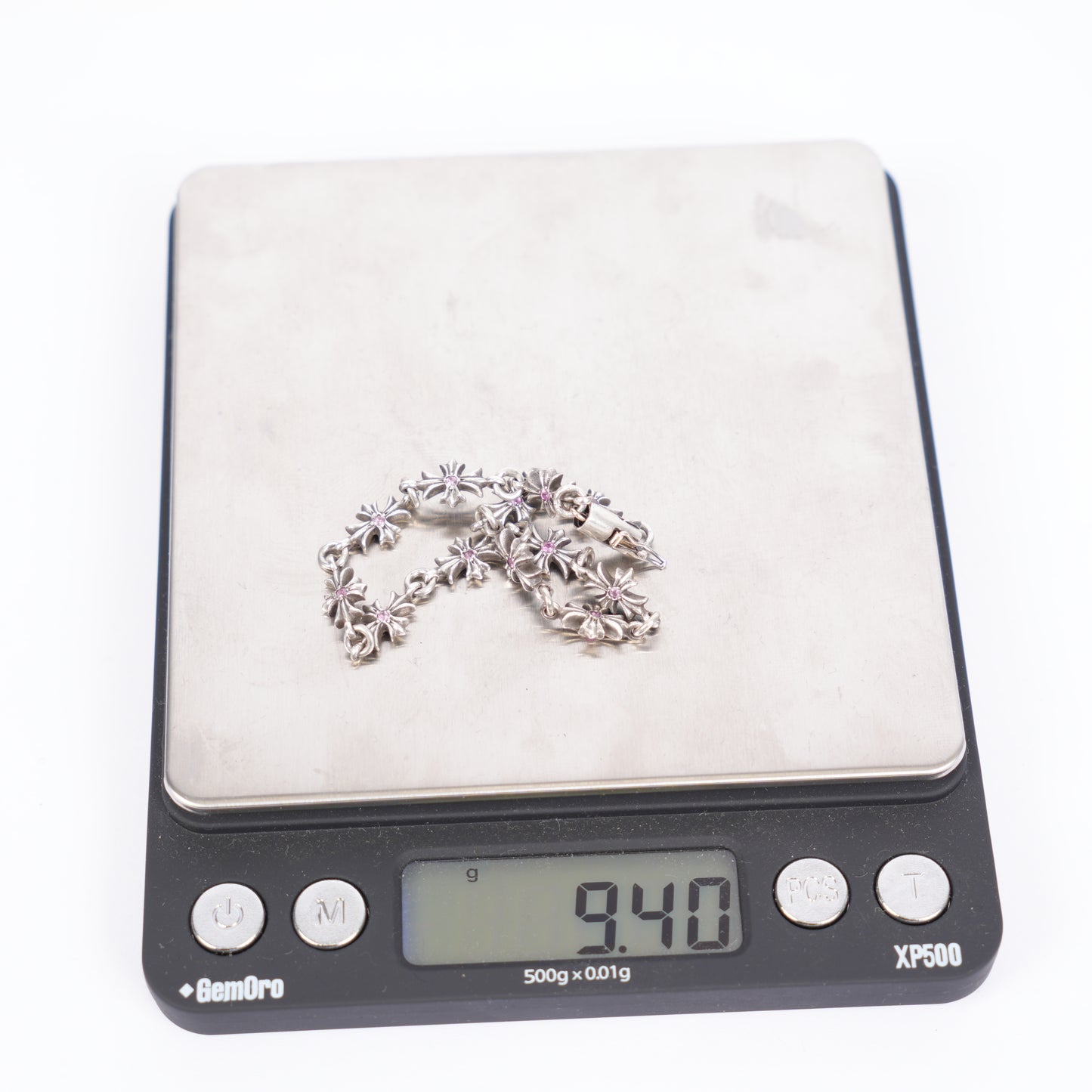 CHROME HEARTS PINK SAPPHIRE TINY E BRACELET 12 LINK