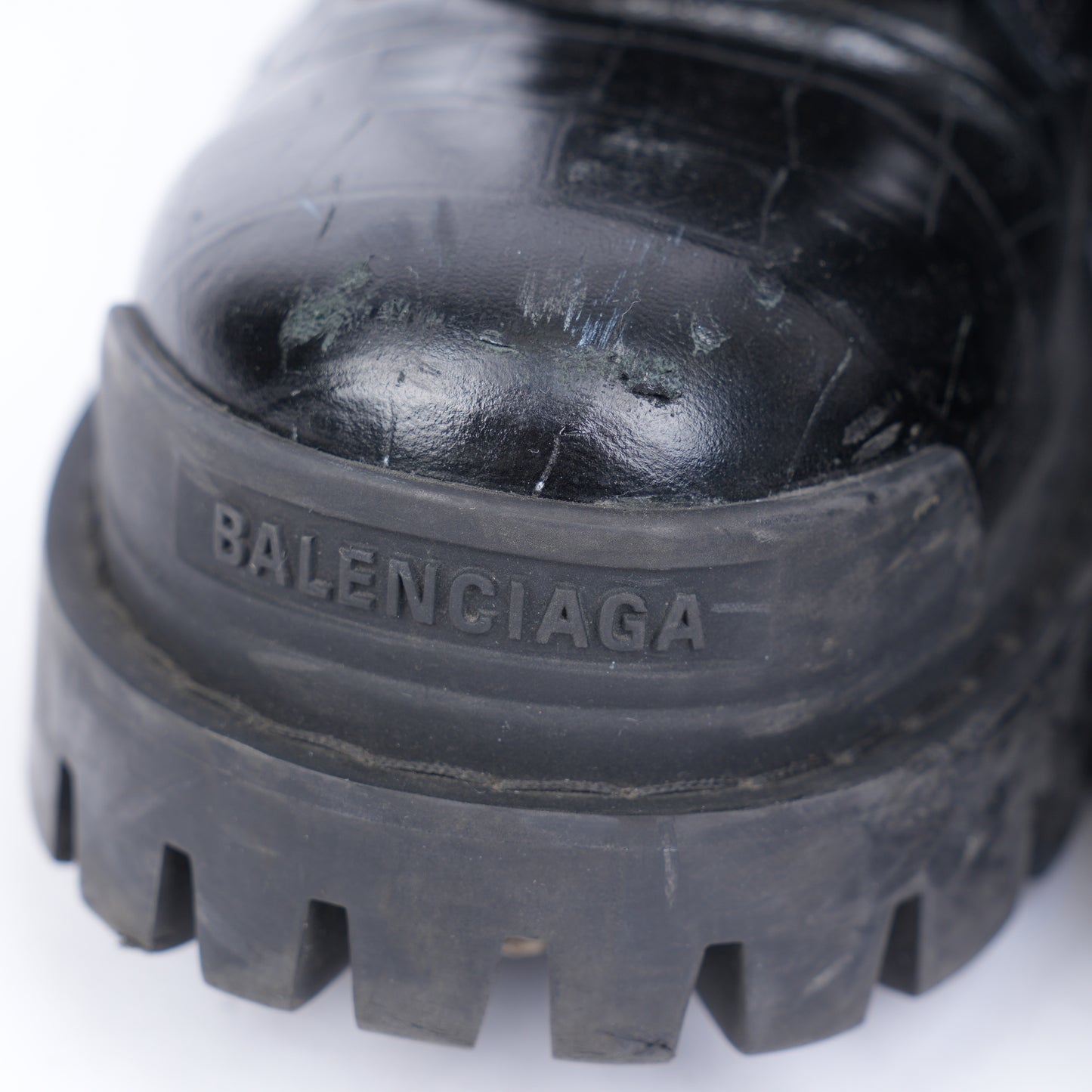 Balenciaga Black Croc Embossed Strike Boots
