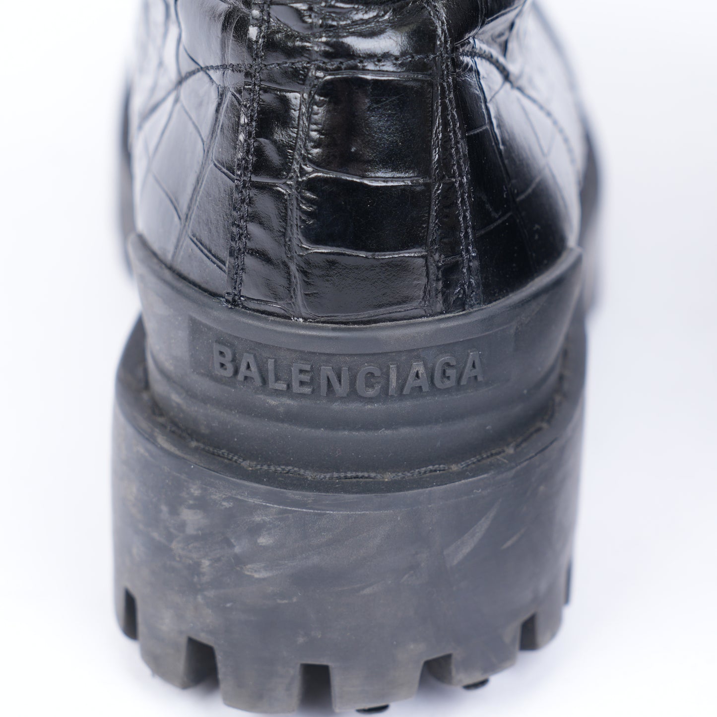 Balenciaga Black Croc Embossed Strike Boots