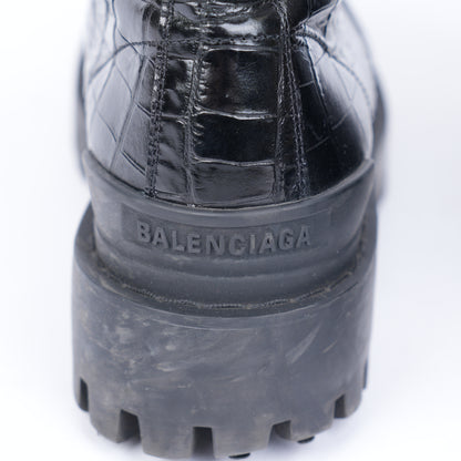 Balenciaga Black Croc Embossed Strike Boots