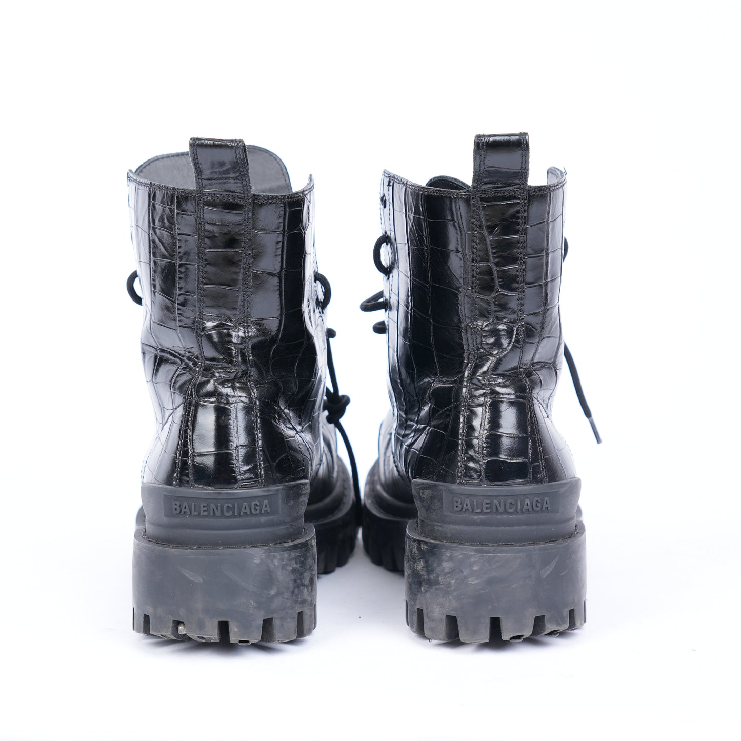 Balenciaga Black Croc Embossed Strike Boots