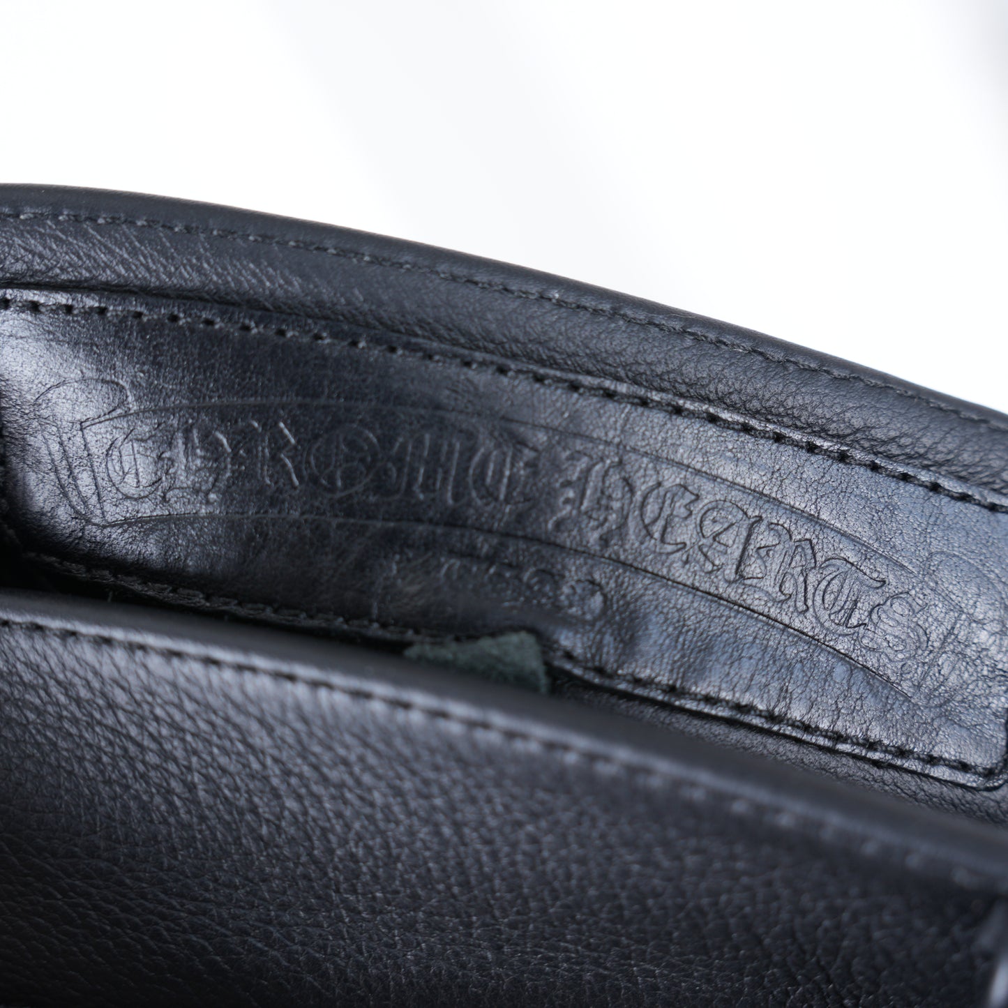 CHROME HEARTS HEAVY BLACK LEATHER FLEUR KNEE PANTS