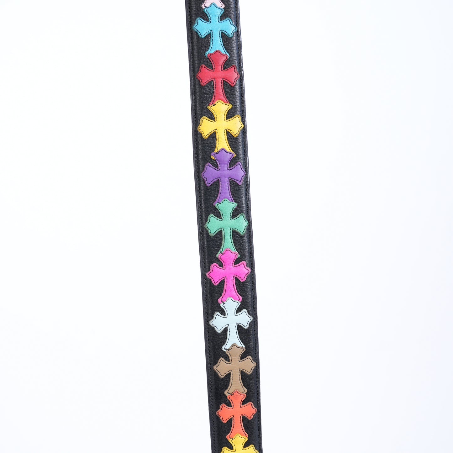 CHROME HEARTS MULTICOLOR CROSS PATCH BELT WITH ROLLING STONES BUCKLE