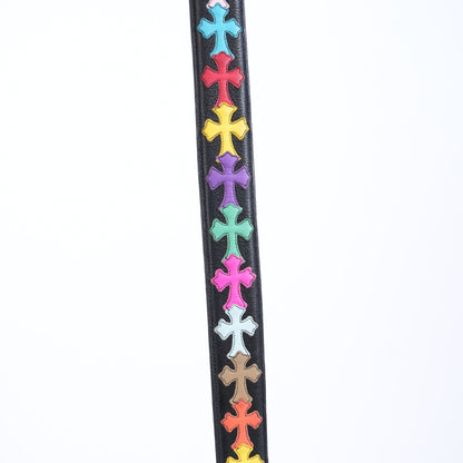 CHROME HEARTS MULTICOLOR CROSS PATCH BELT WITH ROLLING STONES BUCKLE