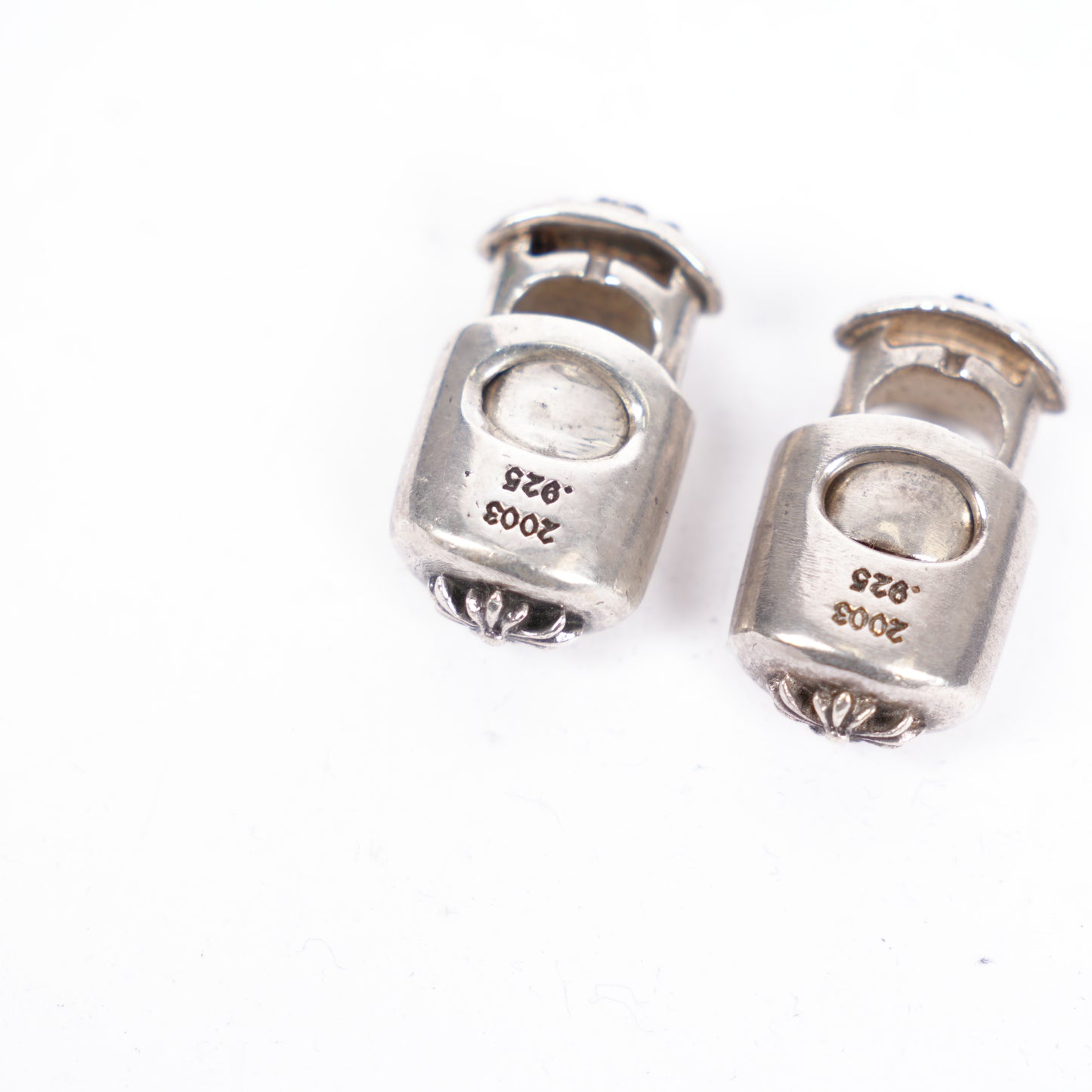 CHROME HEARTS PAIR OF STERLING SILVER .925 LACE LOCK LACE STOPPERS