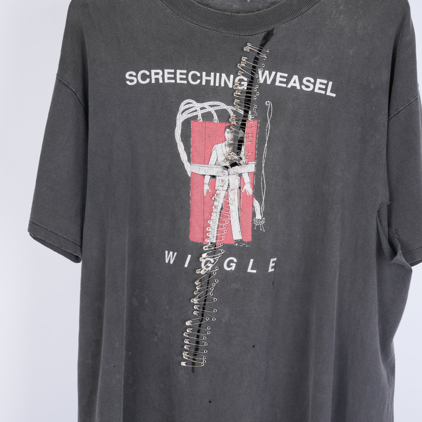 VINTAGE SCREECHING WEASEL THRASHED SAFETY PIN TEE