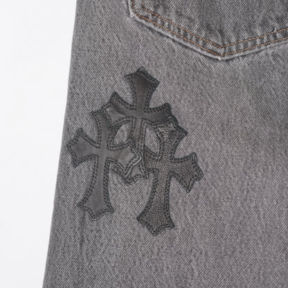 CHROME HEARTS BLACK CROSS PATCH 501 GREY LEVI'S DENIM