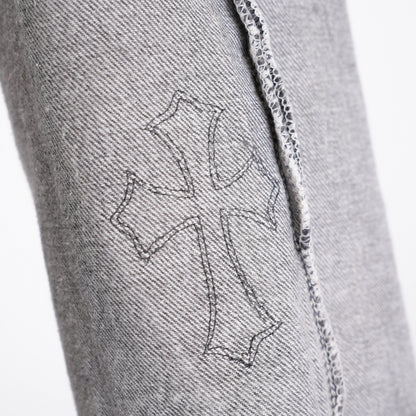 CHROME HEARTS BLACK CROSS PATCH 501 GREY LEVI'S DENIM