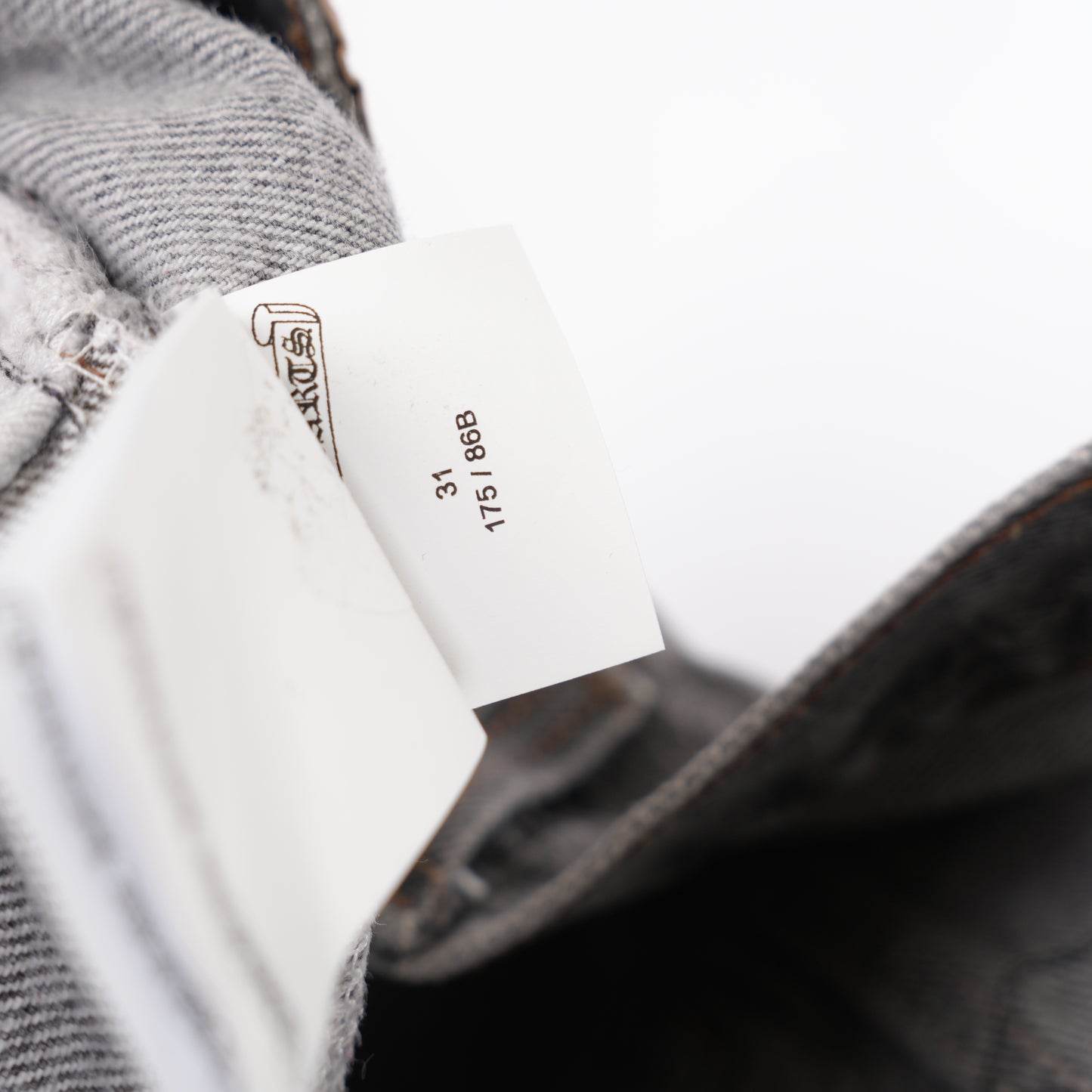 CHROME HEARTS BLACK CROSS PATCH 501 GREY LEVI'S DENIM