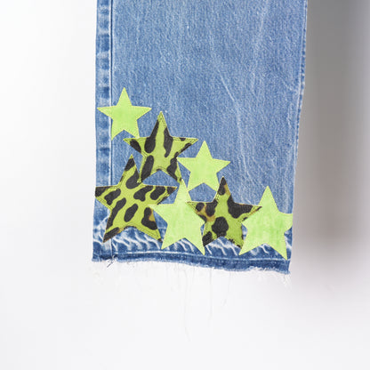 CHROME HEARTS ST BARTH'S GREEN CHEETAH STAR PATCH LEVIS DENIM