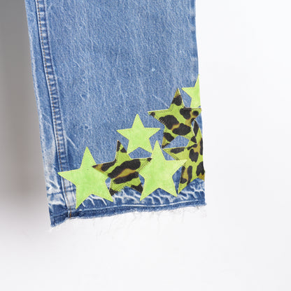 CHROME HEARTS ST BARTH'S GREEN CHEETAH STAR PATCH LEVIS DENIM