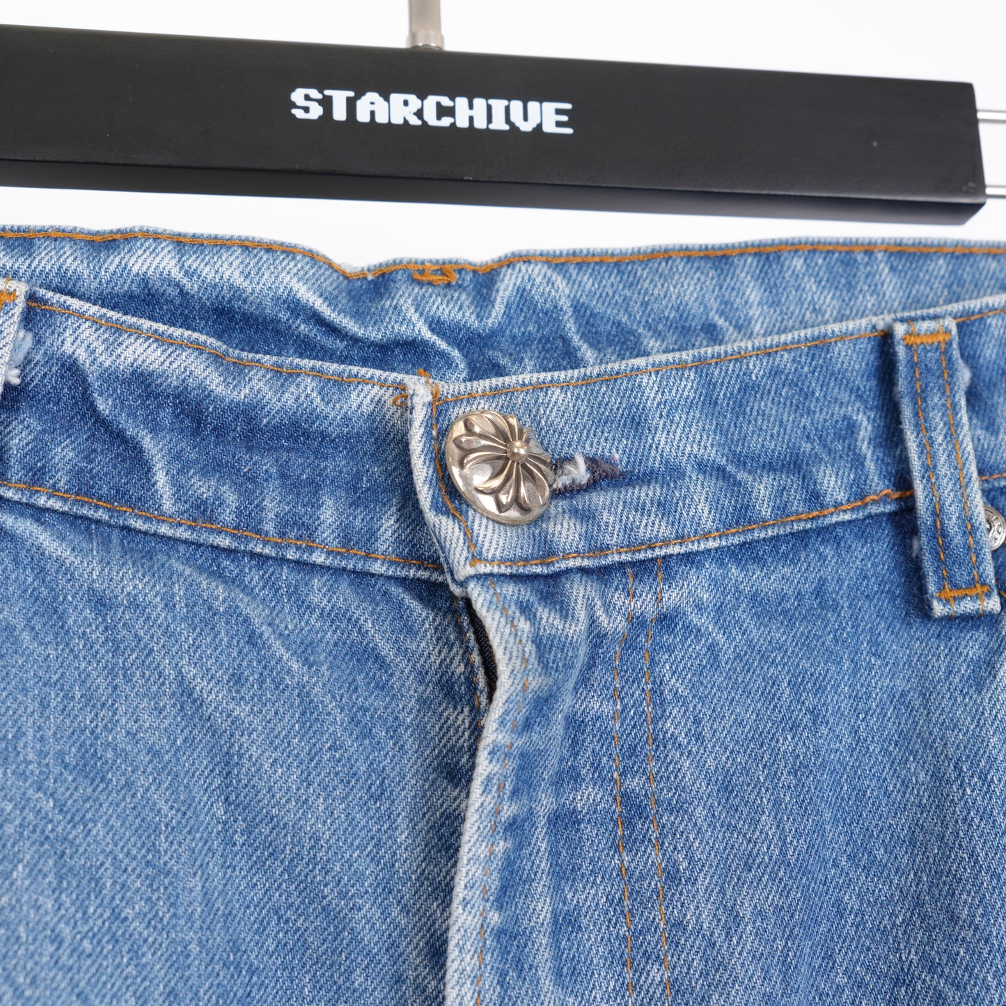 CHROME HEARTS ST BARTH'S GREEN CHEETAH STAR PATCH LEVIS DENIM