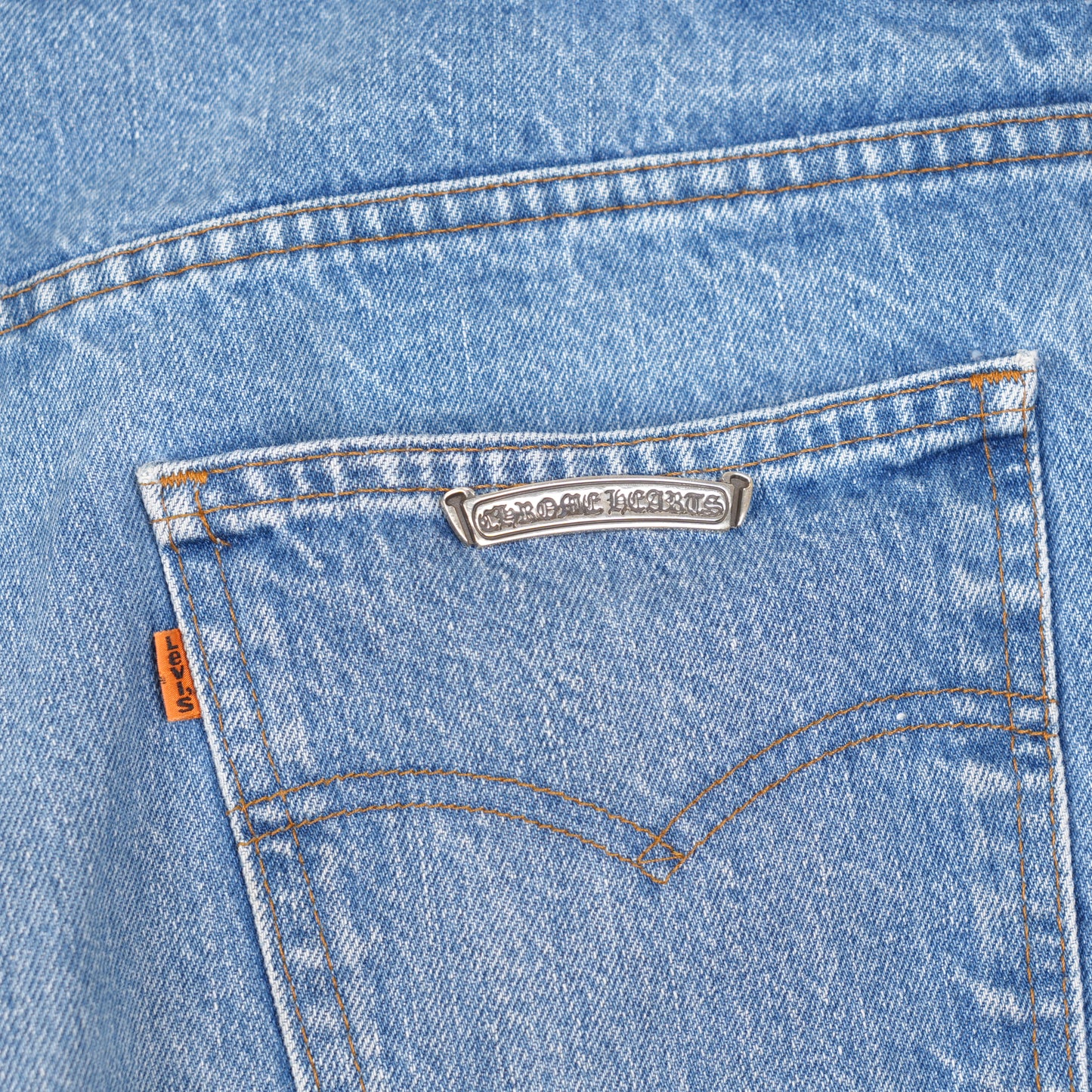 CHROME HEARTS ST BARTH'S GREEN CHEETAH STAR PATCH LEVIS DENIM