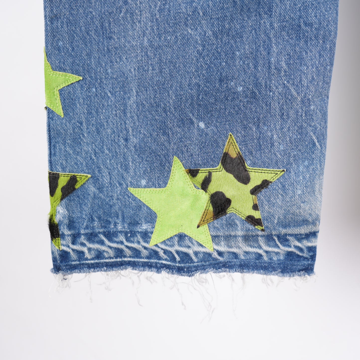 CHROME HEARTS ST BARTH'S GREEN CHEETAH STAR PATCH LEVIS DENIM