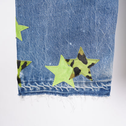 CHROME HEARTS ST BARTH'S GREEN CHEETAH STAR PATCH LEVIS DENIM