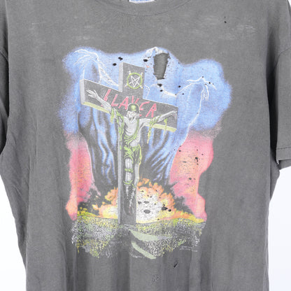 VINTAGE FADED THRASHED SLAYER CROSS SKULL TEE