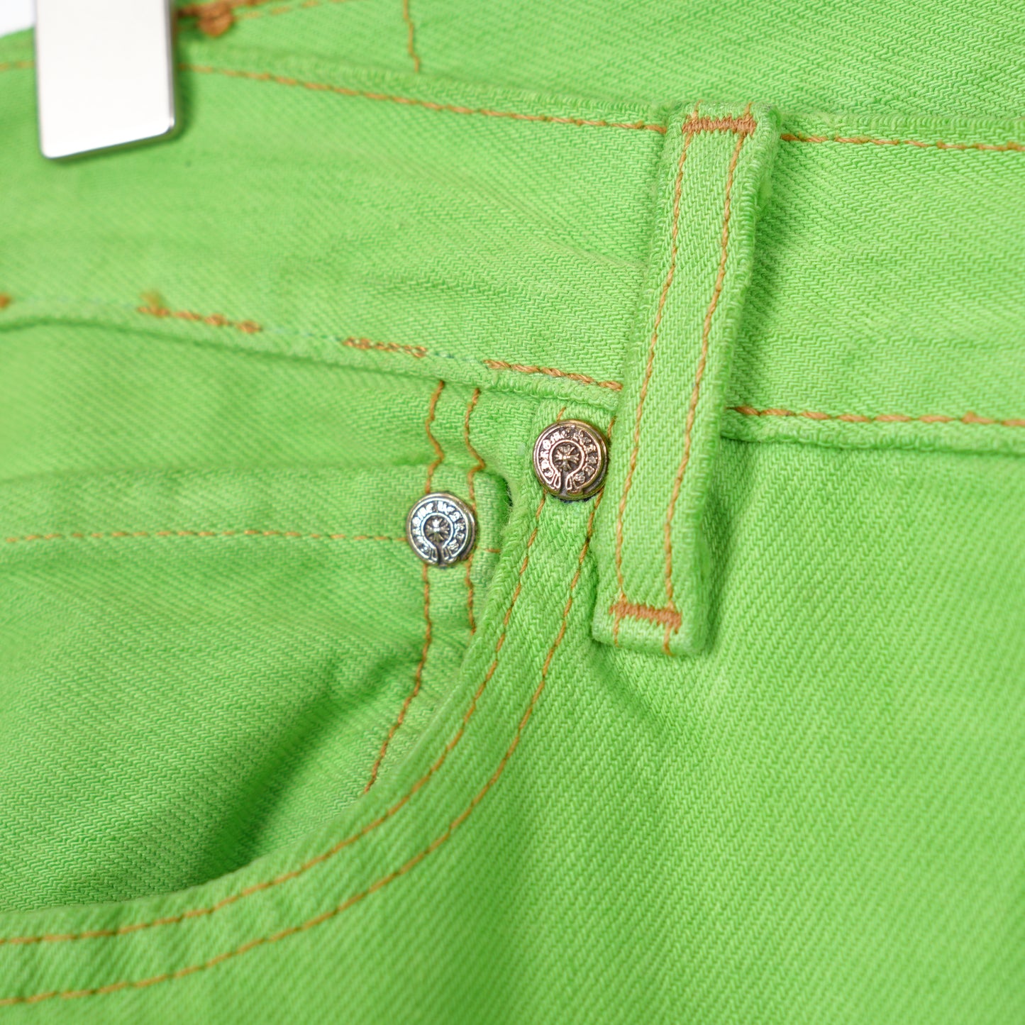 CHROME HEARTS GREEN SEX RECORDS CROSS PATCH DENIM